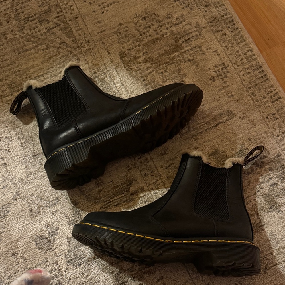 Dr. Martens Black Faux Fur Lined Chelsea Boots - Picture 2 of 8